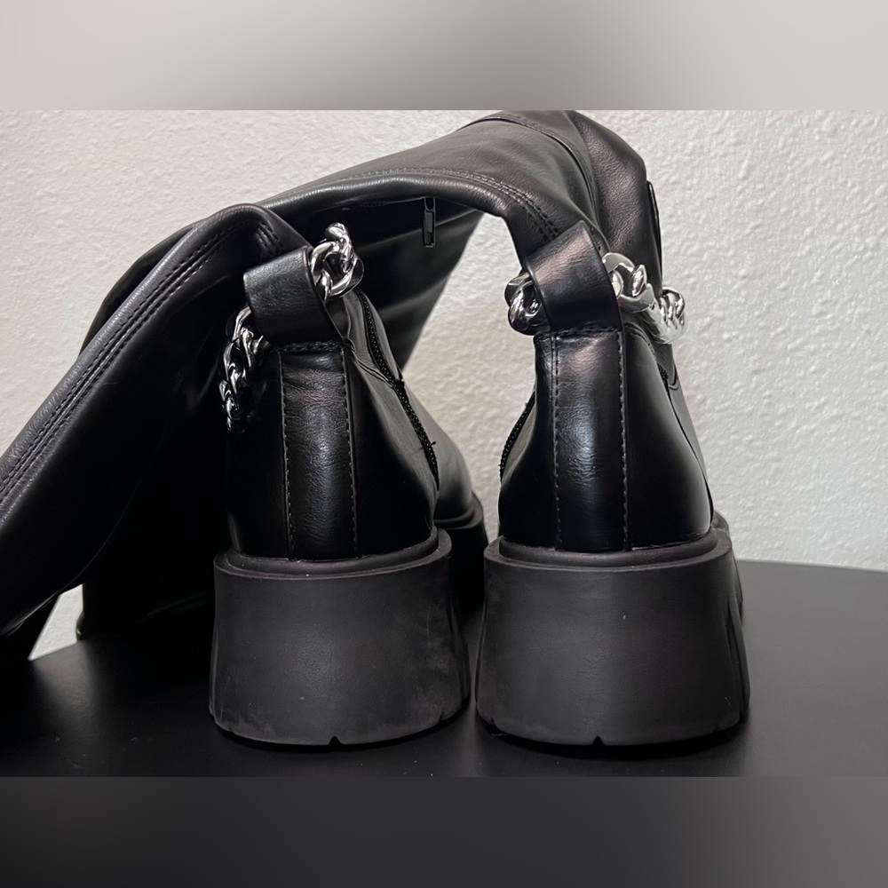 G By Guess Coen Tall Platform Boots Over The Knee Chain Chunky Festival Goth - Picture 7 of 13